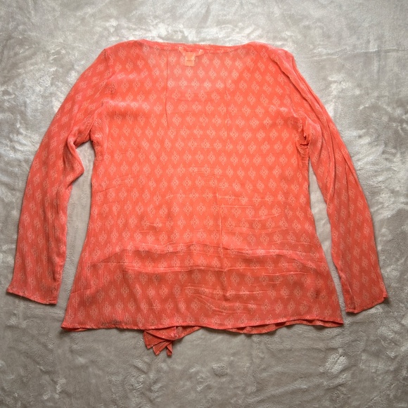 Sundance Coral Silk Medallion Print Ruffle Blouse Womens XL Boho Old Money - Picture 7 of 9